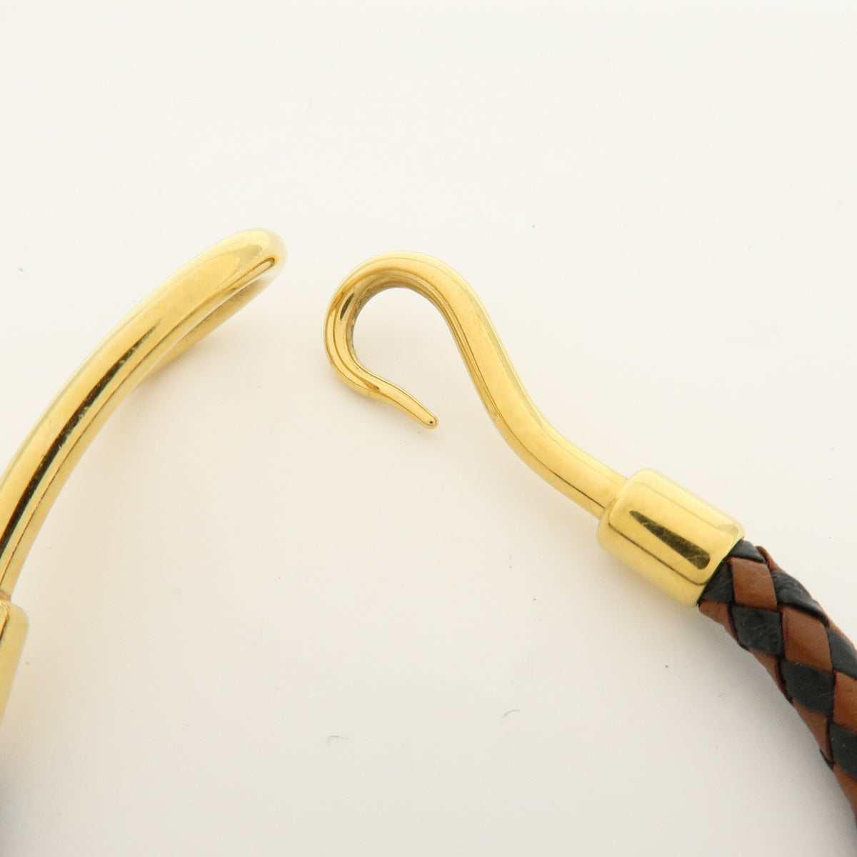 Hermes Jumbo Hook Braided Leather and Metal, Brown, Leather, Bracelet