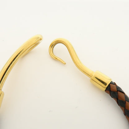 Hermes Jumbo Hook Braided Leather and Metal, Brown, Leather, Bracelet