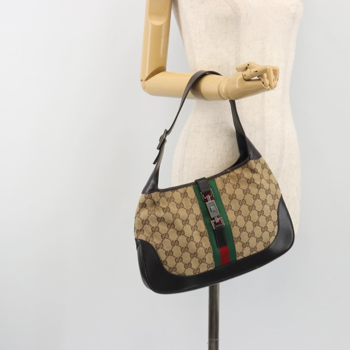 Gucci Web Jackie O Hobo GG Canvas, Beige, Canvas, Shoulder Bag