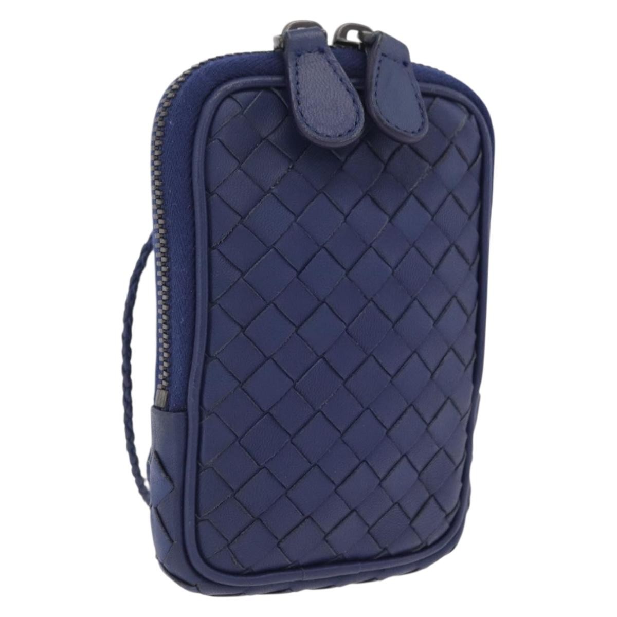 Bottega Veneta Zip Around Intrecciato Nappa, Navy, Leather, Handbag