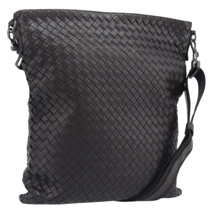 Bottega Veneta Flat Messenger Intrecciato Nappa, Black, Leather, Handbag
