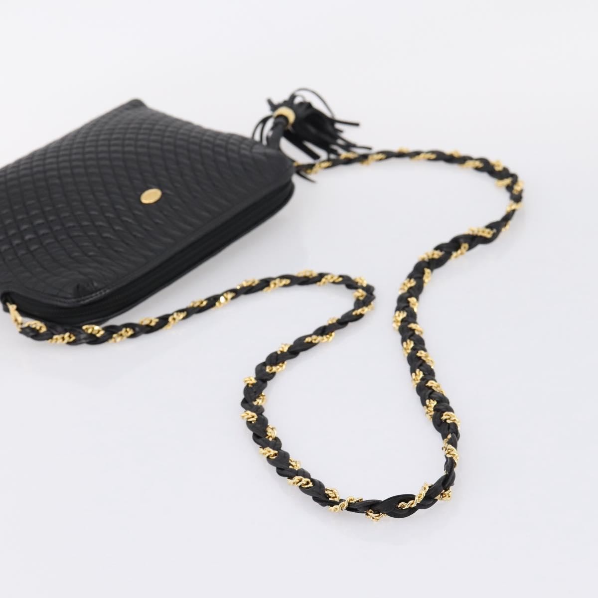 Bally Vintage Chain Quilted Leather, Black, Leather, Shoulder Bag