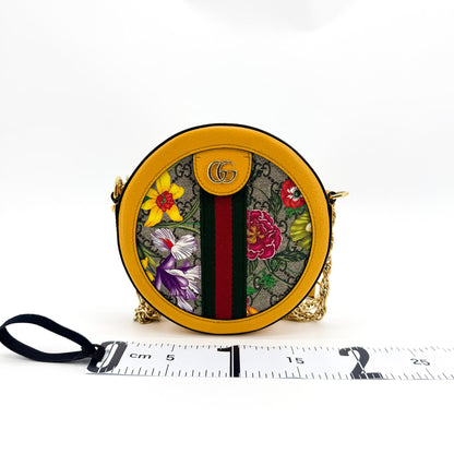 Gucci Ophidia Round Flora GG Coated Canvas, Beige, Canvas, Shoulder Bag