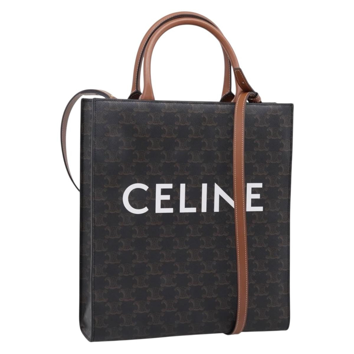 Celine Vertical Cabas Tote Triomphe Coated Canvas, Brown, Canvas, Tote Bag
