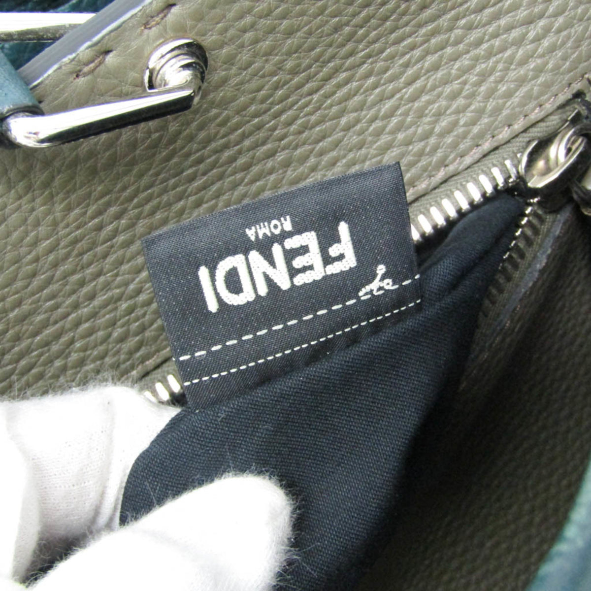 Fendi Monster Selleria Peekaboo Leather, Green, Leather, Handbag
