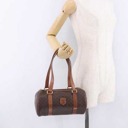 Celine Vintage Barrel Macadam Canvas & Leather, Brown, PVC, Handbag