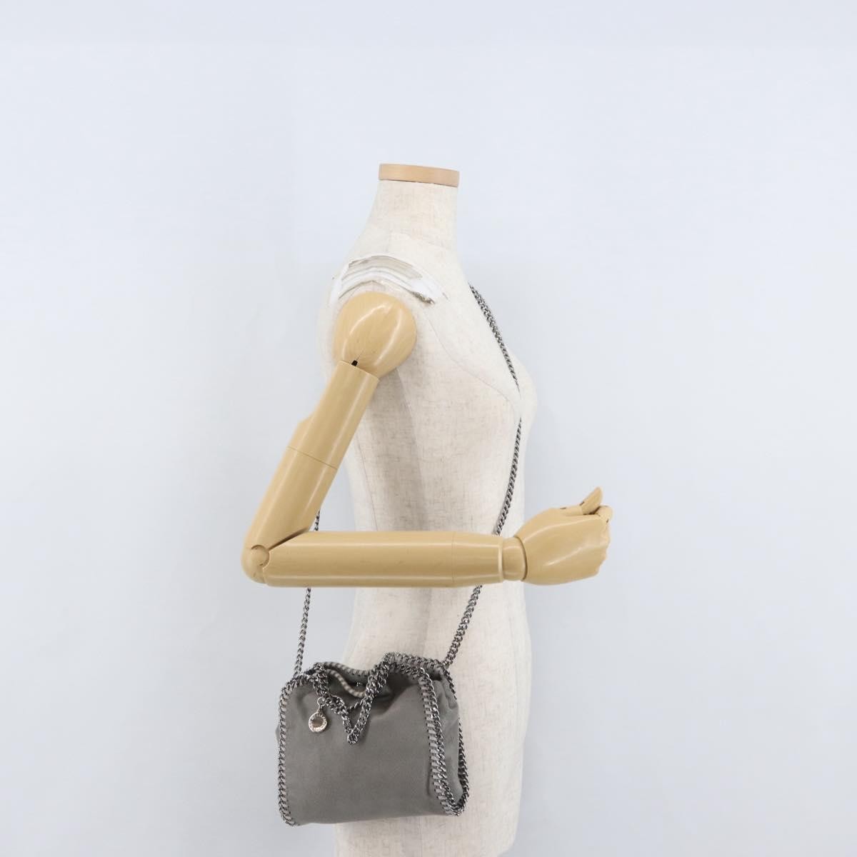 Stella McCartney Falabella Fold Over Faux Leather, Gray, Polyester, Shoulder Bag
