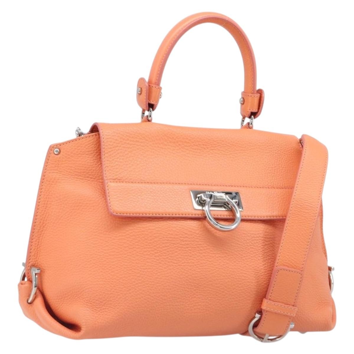 Salvatore Ferragamo Sofia Satchel Leather, Orange, Leather, Handbag