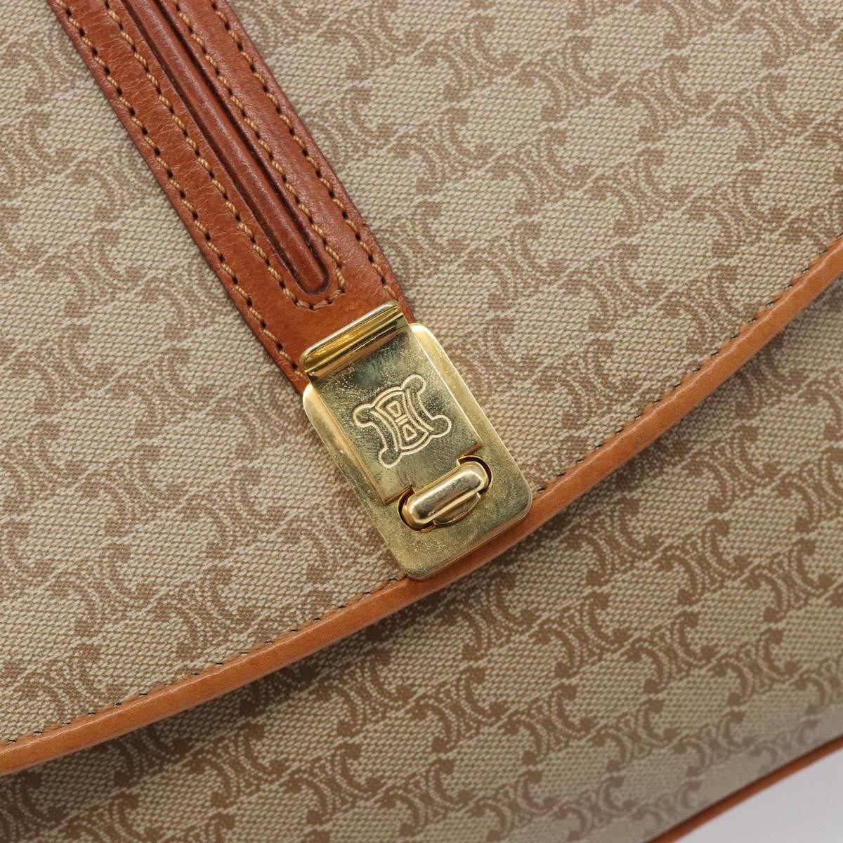 Celine Vintage Macadam Canvas and Leather, Beige, Canvas, Shoulder Bag