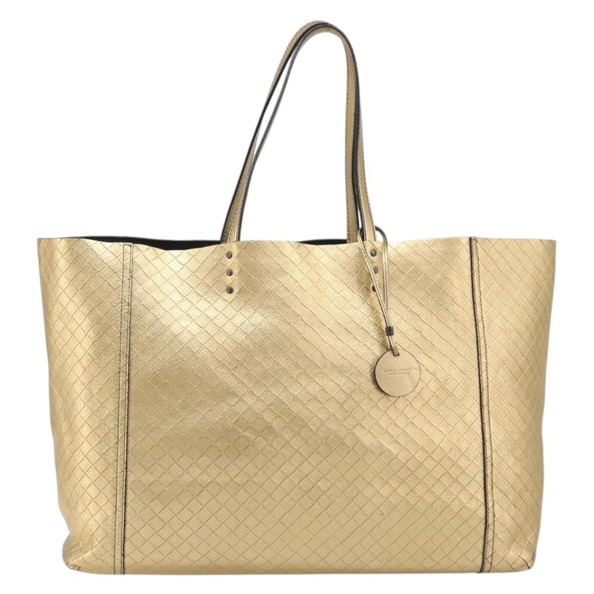 Bottega Veneta Intrecciomirage Leather, Gold, Leather, Tote Bag