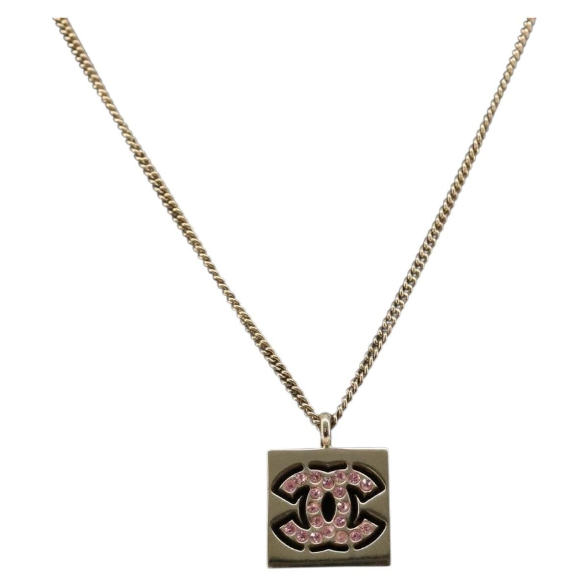 Chanel Square CC Pendant Metal, Gold, Metal, Necklace