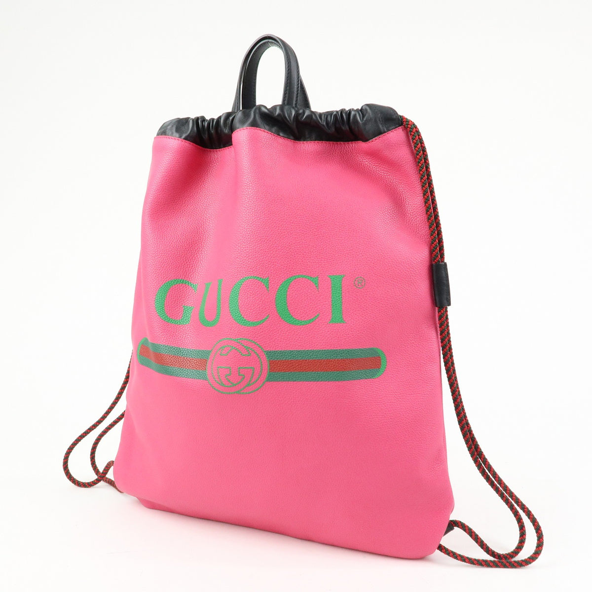 Gucci Logo Drawstring Printed Leather, Pink, Leather, Backpack