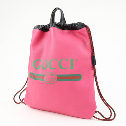 Gucci Logo Drawstring Printed Leather, Pink, Leather, Backpack