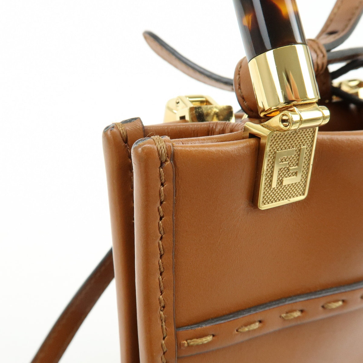Fendi Sunshine Shopper Leather, Brown, Leather, Tote Bag
