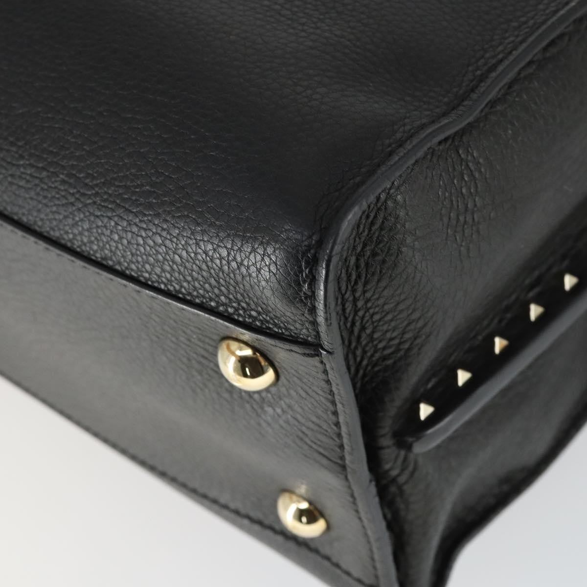 Valentino Garavani Rockstud Open Leather, Black, Leather, Tote Bag