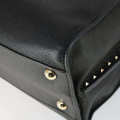 Valentino Garavani Rockstud Open Leather, Black, Leather, Tote Bag