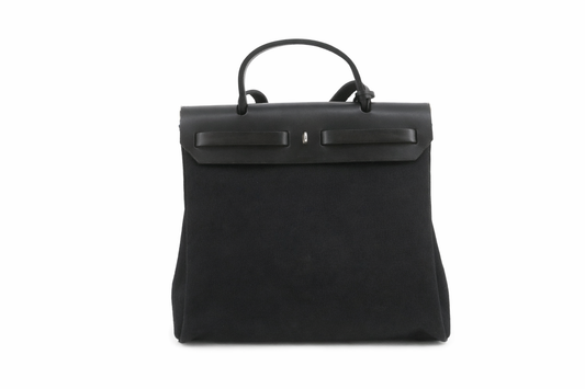 Hermes Herbag Zip Leather and Toile, BLACK, CANVAS, Handbag