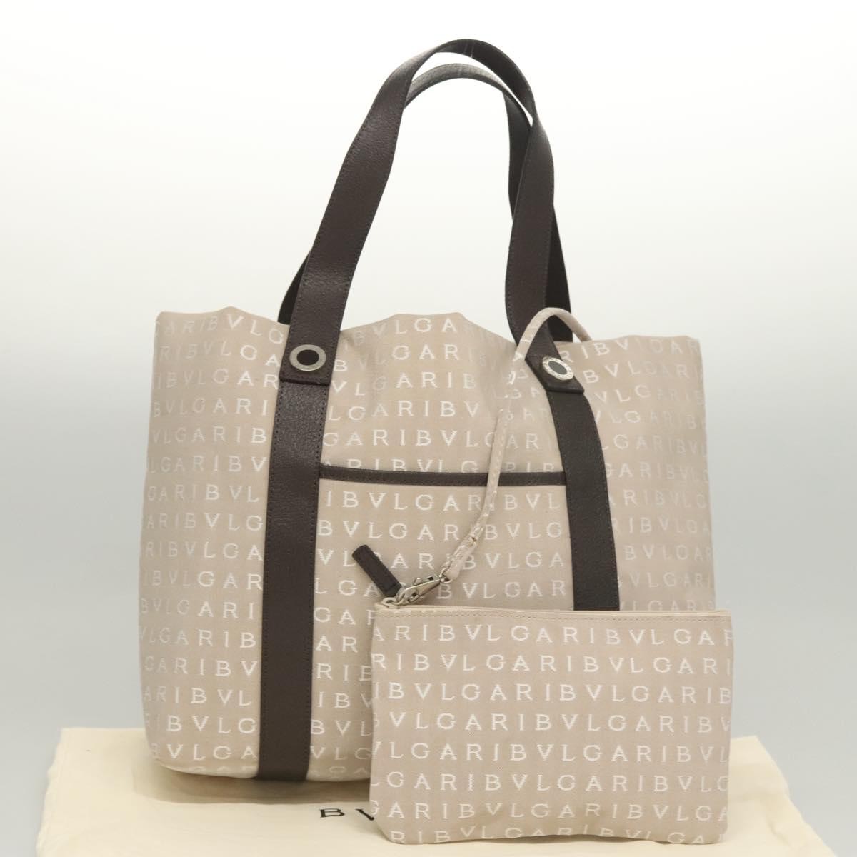 Bvlgari Logomania Canvas, Beige, Canvas, Shoulder Bag