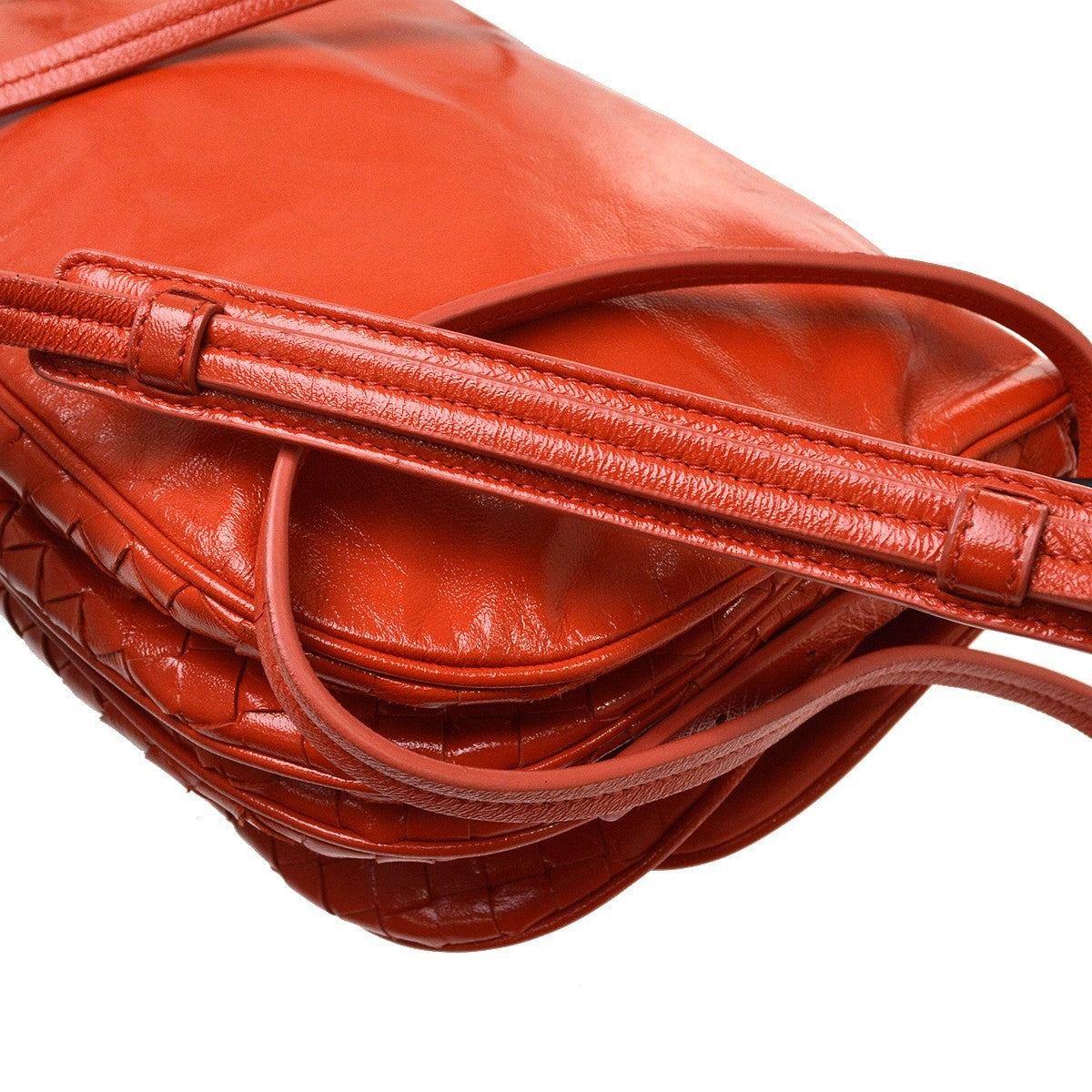 Bottega Veneta Flap Messenger Bag Leather with Intrecciato detail, Red, Leather, Shoulder Bag