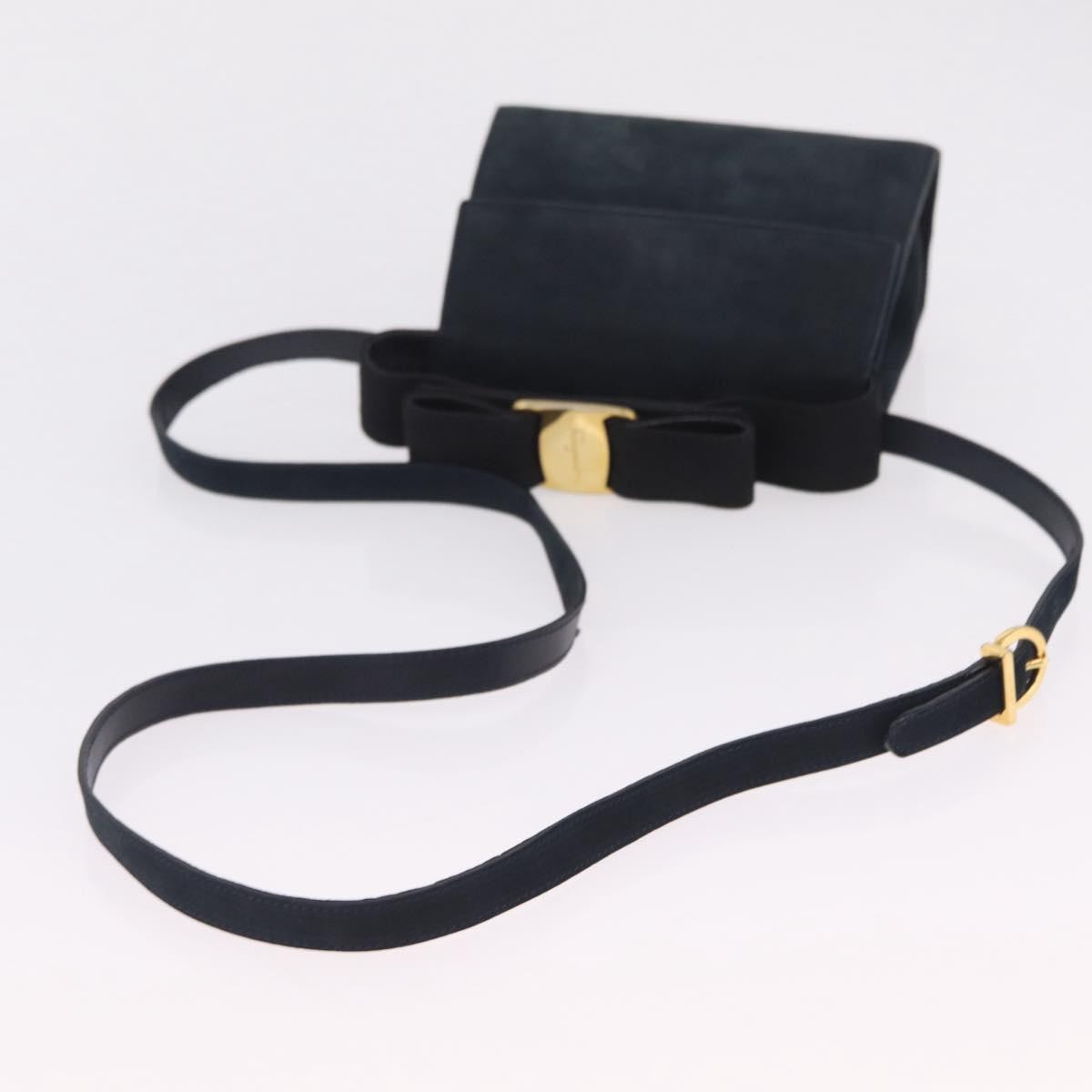 Salvatore Ferragamo Vala Suede, Navy, Suede, Shoulder Bag