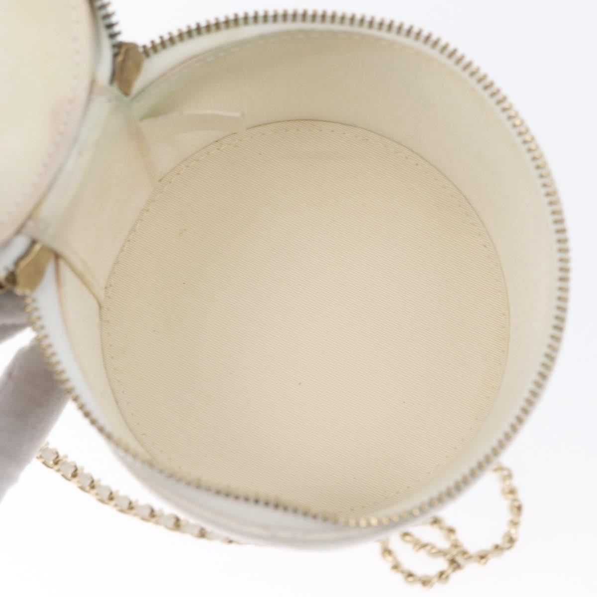 Chanel CC Round Vanity Case with Chain Quilted Lambskin, White, Leather, Clutch
