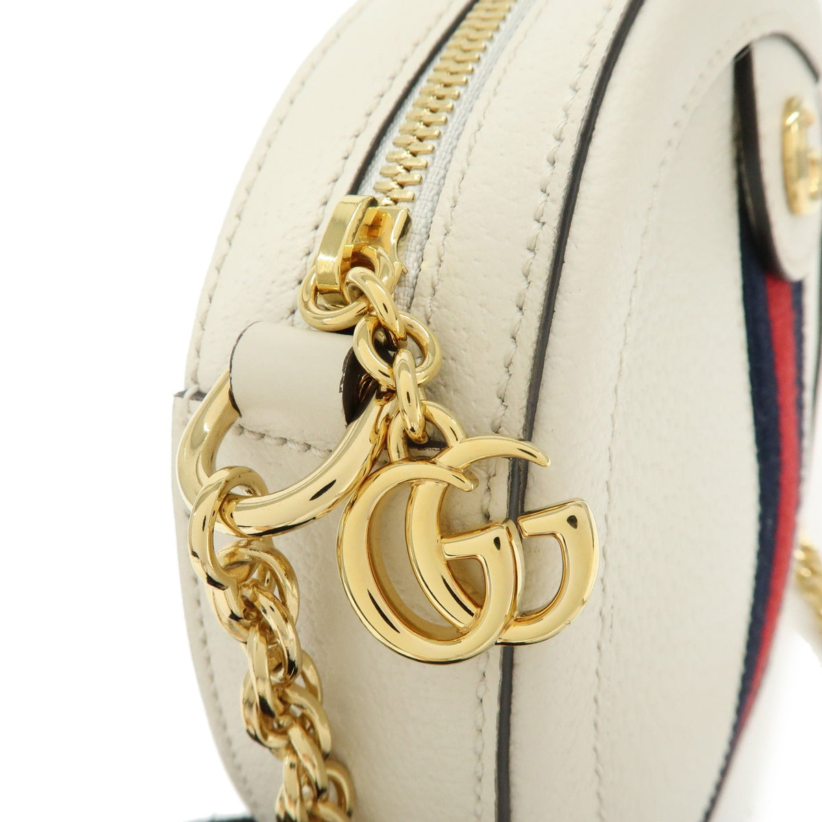 Gucci Ophidia Round Leather, White, Leather, Shoulder Bag