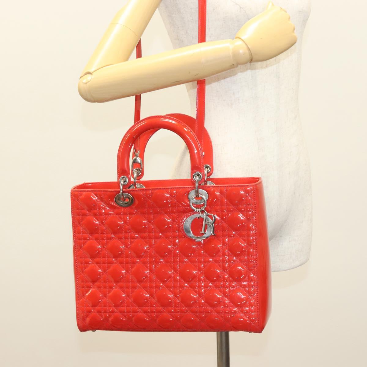 Christian Dior Vintage Lady Dior Bag Cannage Quilt Patent, RED, PATENT_LEATHER, Handbag