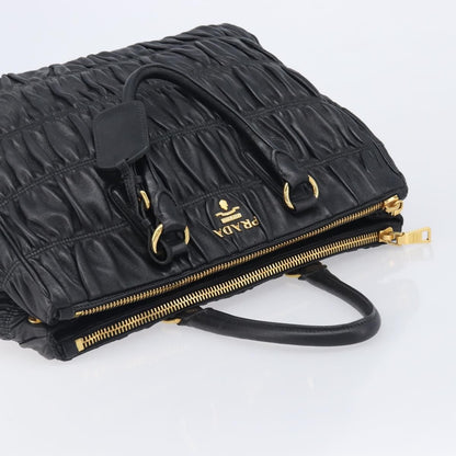 Prada Gaufre Double Zip Convertible Nappa Leather, Black, Leather, Tote Bag