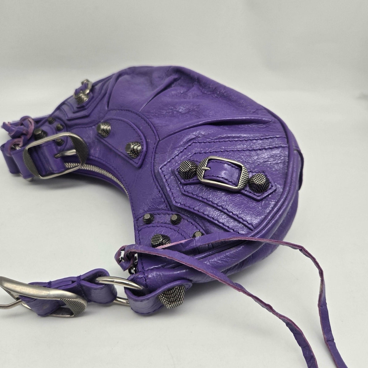 Balenciaga Le Cagole Giant Studs Leather, Purple, Leather, Shoulder Bag