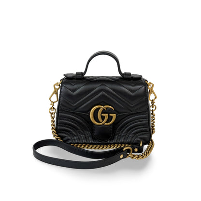 Gucci GG Marmont Top Handle Bag Leather, Black, Leather, Handbag