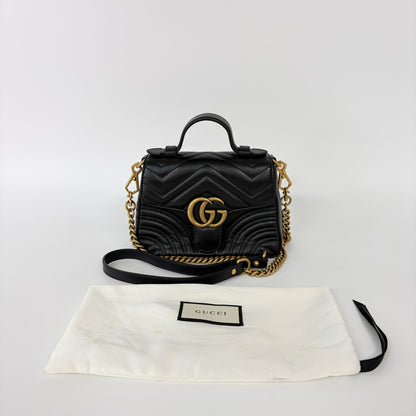 Gucci GG Marmont Top Handle Bag Leather, Black, Leather, Handbag