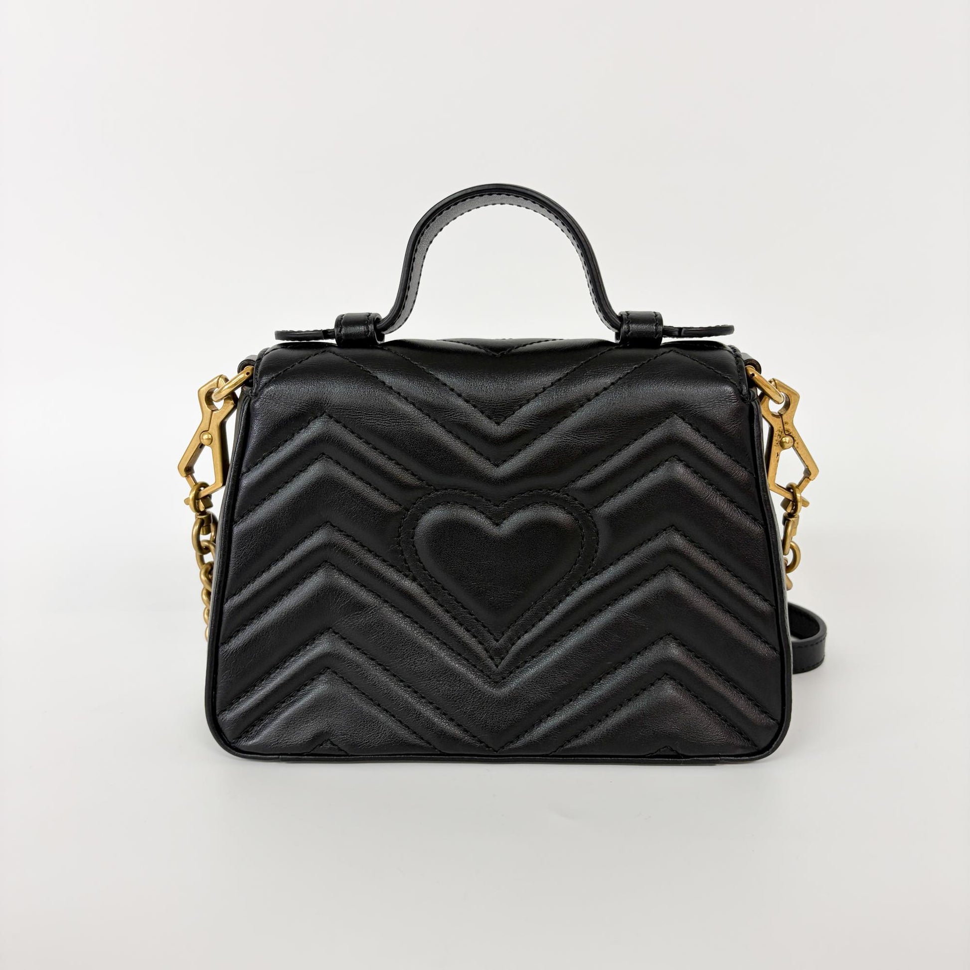 Gucci GG Marmont Top Handle Bag Leather, Black, Leather, Handbag