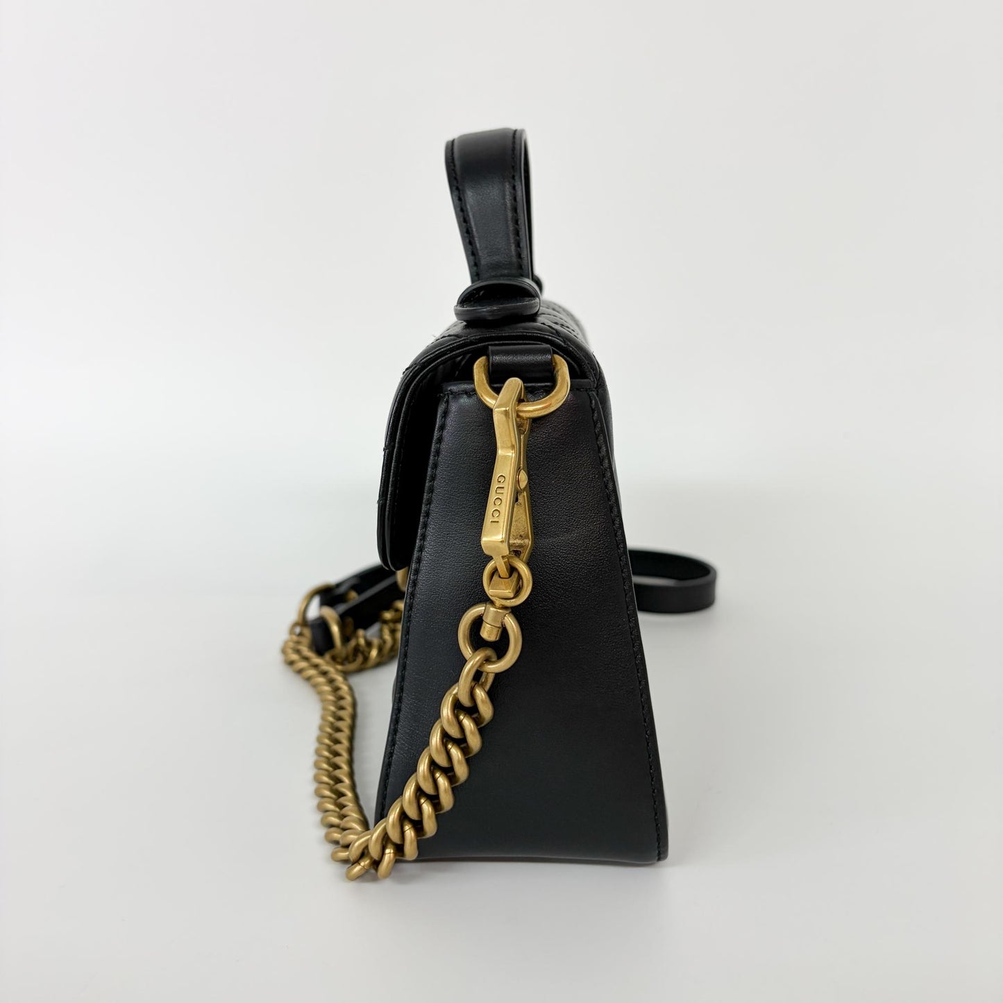 Gucci GG Marmont Top Handle Bag Leather, Black, Leather, Handbag