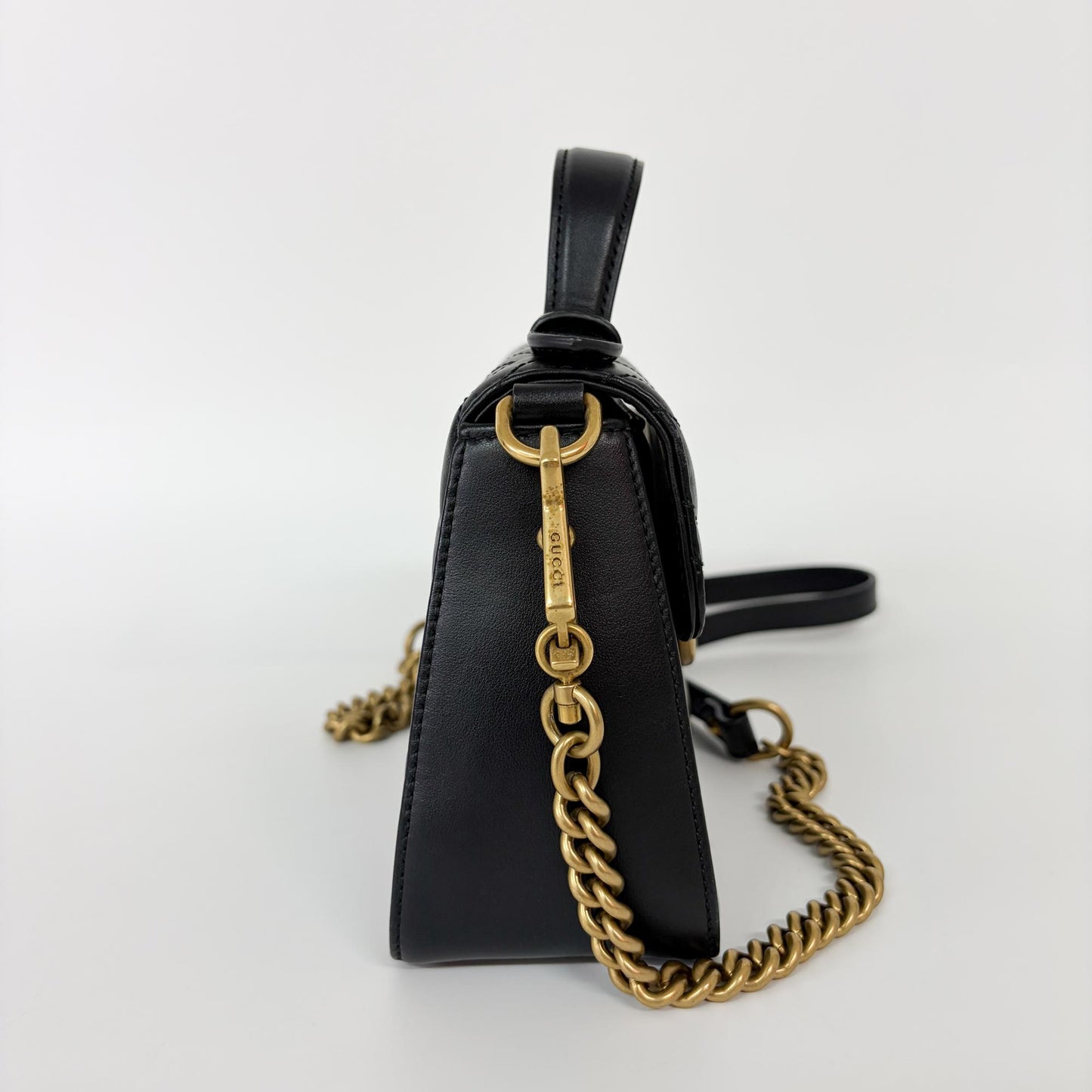 Gucci GG Marmont Top Handle Bag Leather, Black, Leather, Handbag