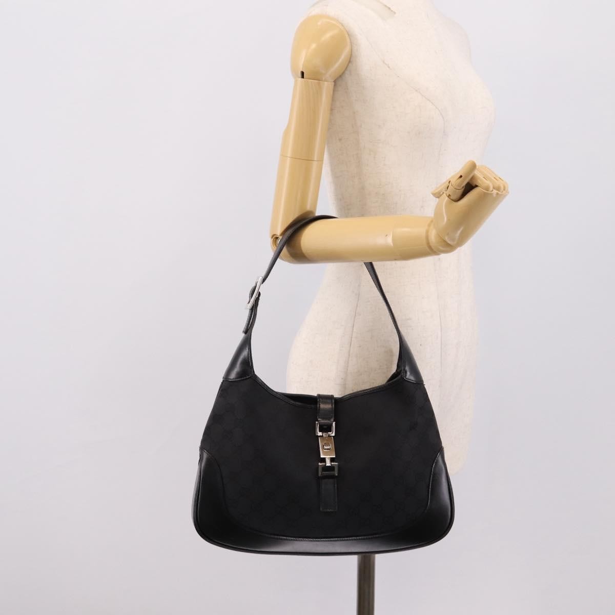 Gucci Jackie O Hobo GG Canvas with Leather, Black, Canvas, Shoulder Bag