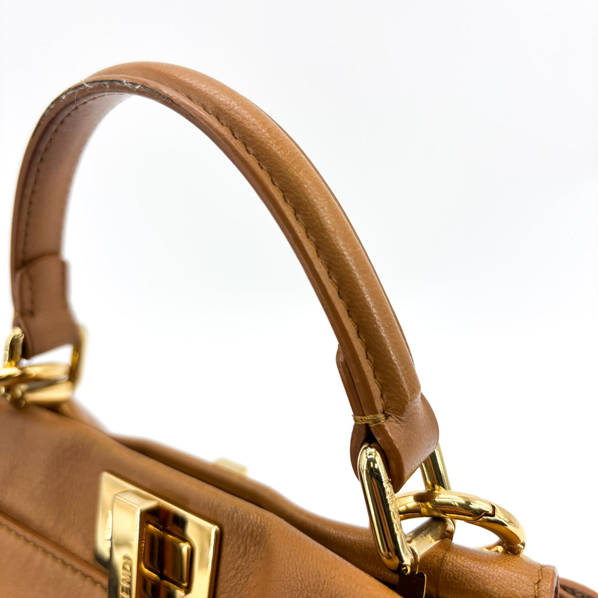 Fendi Peekaboo Whipstitch Leather, Brown, Leather, Handbag