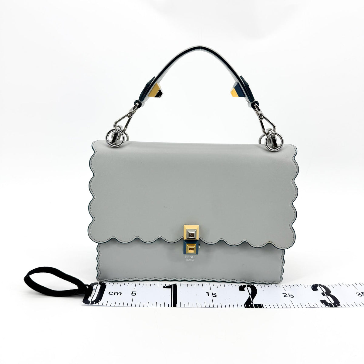 Fendi Kan I Leather, Gray, Leather, Handbag