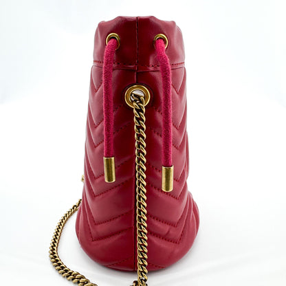 Gucci GG Marmont Bucket Matelasse Leather, Red, Leather, Shoulder Bag