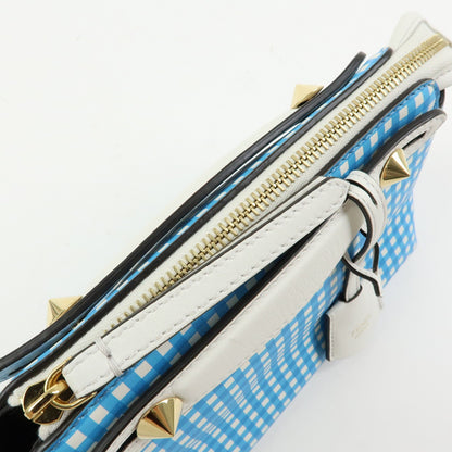 Fendi By The Way Satchel Printed Leather, Blue, Leather, Handbag