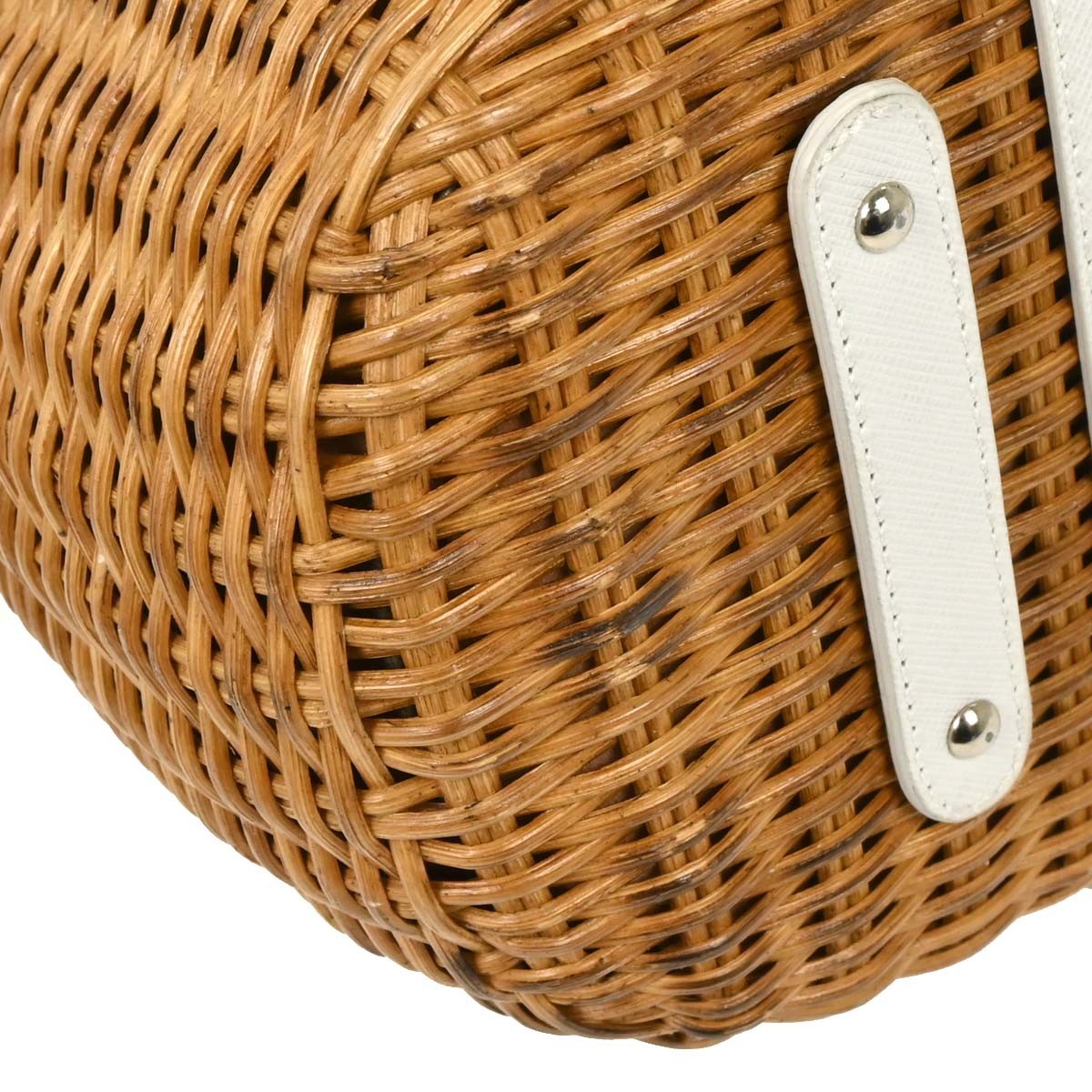 Salvatore Ferragamo Basket Gancini Leather and Wicker, White, Leather, Handbag