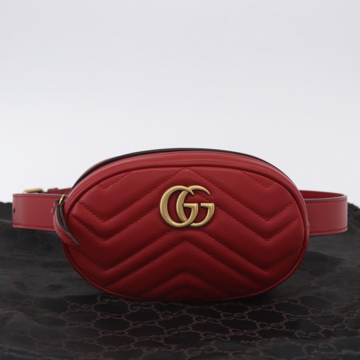 Gucci GG Marmont Belt Matelasse Leather, Red, Leather, Handbag