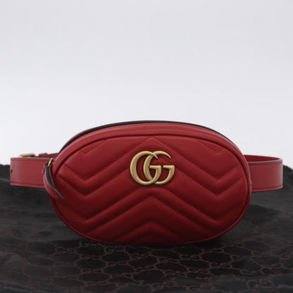 Gucci GG Marmont Belt Matelasse Leather, Red, Leather, Handbag