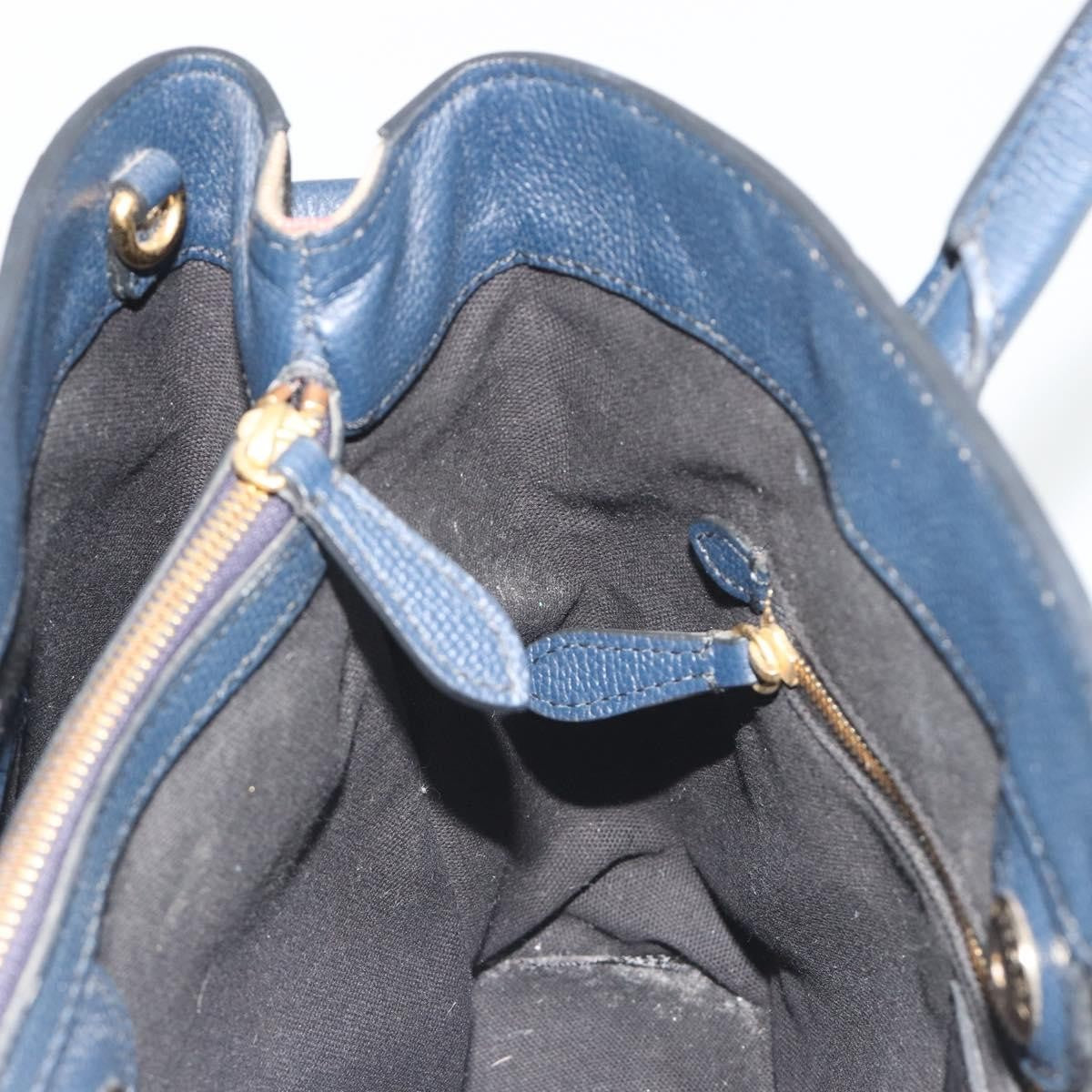 Burberry Banner Leather and House Check Canvas, Navy, Leather, Tote Bag