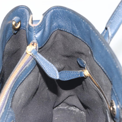 Burberry Banner Leather and House Check Canvas, Navy, Leather, Tote Bag
