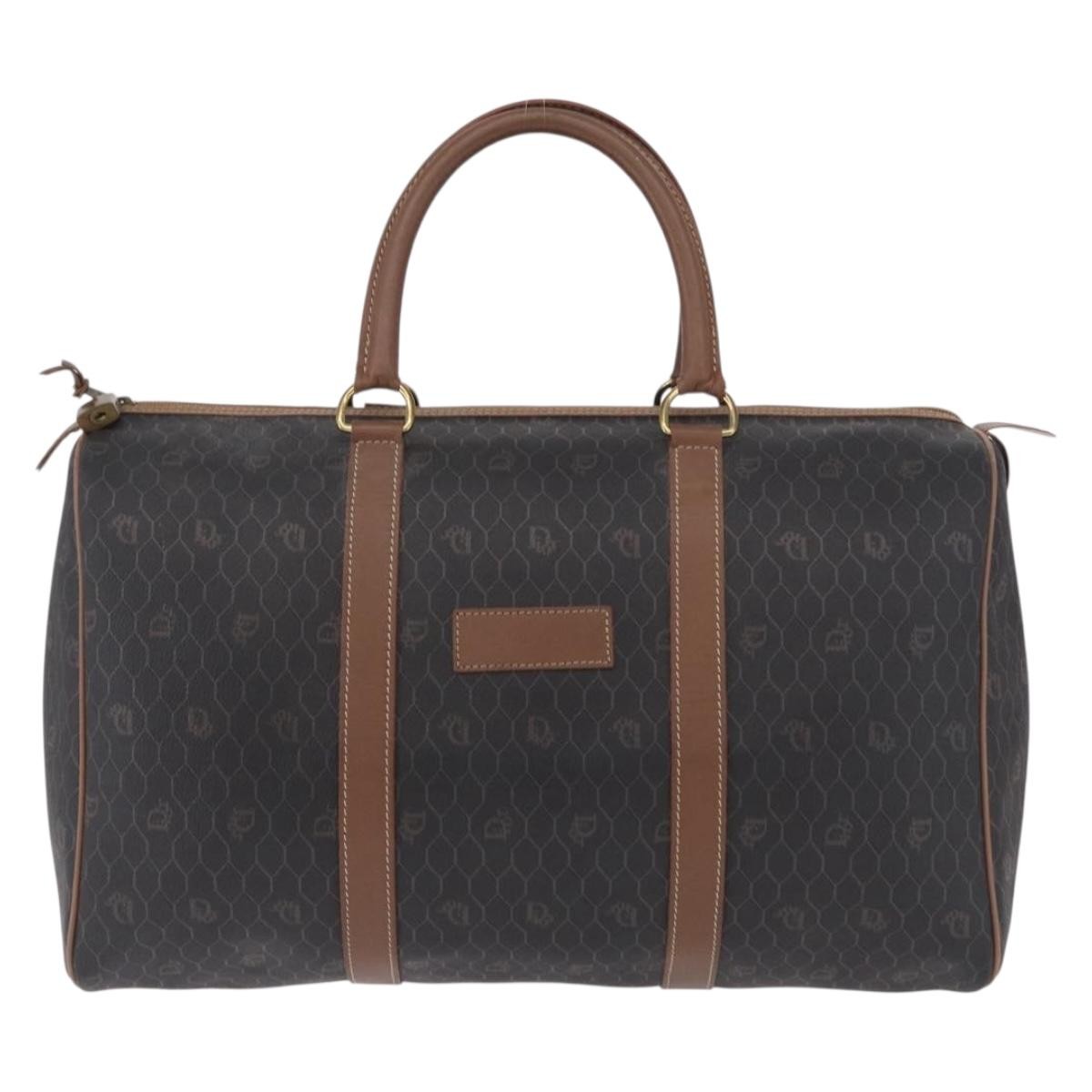 Christian Dior Vintage Honeycomb Boston Canvas and Leather, Black, Canvas, Travel Bag