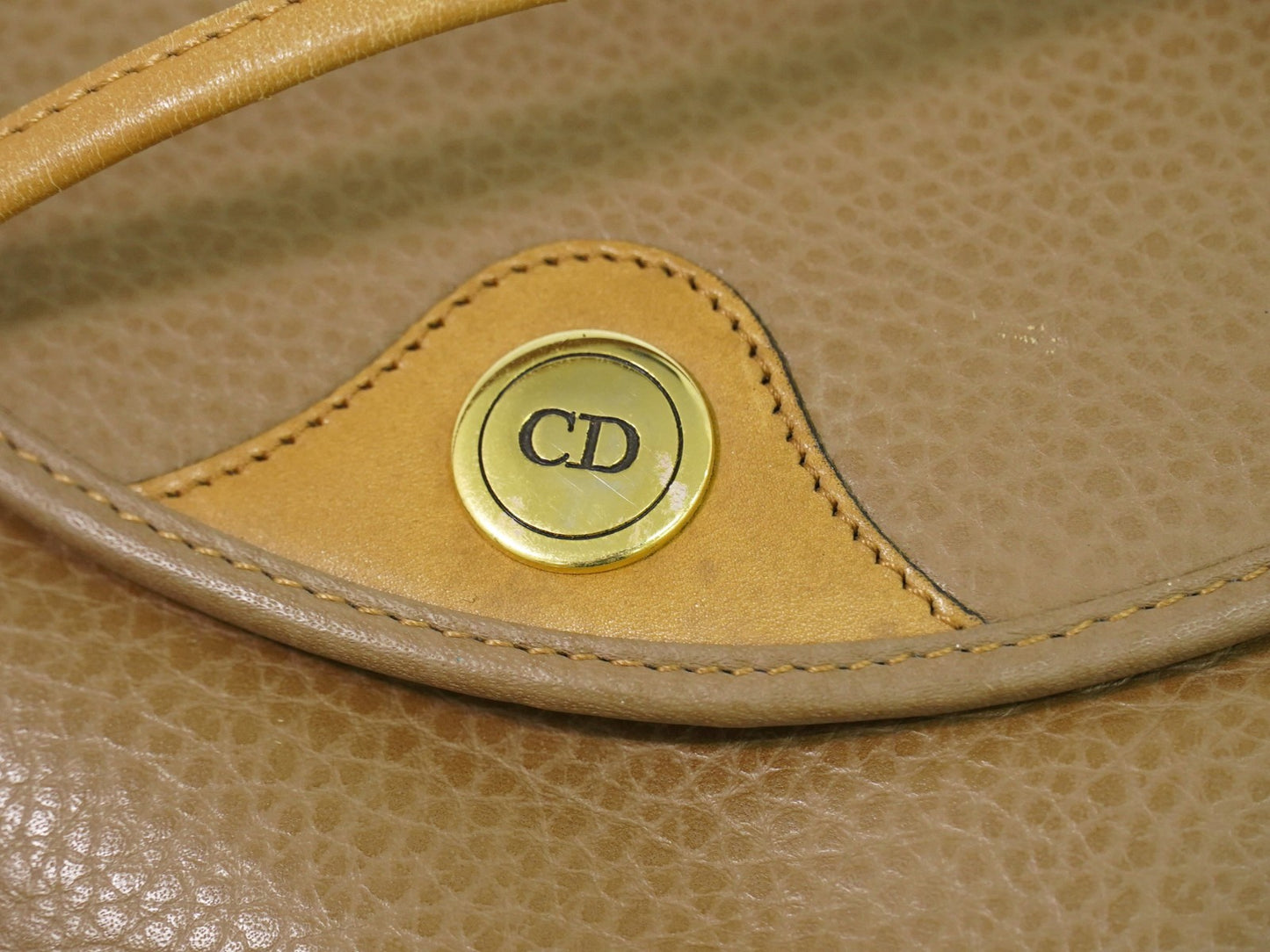 Christian Dior Vintage CD Flap Leather, Beige, Leather, Shoulder Bag
