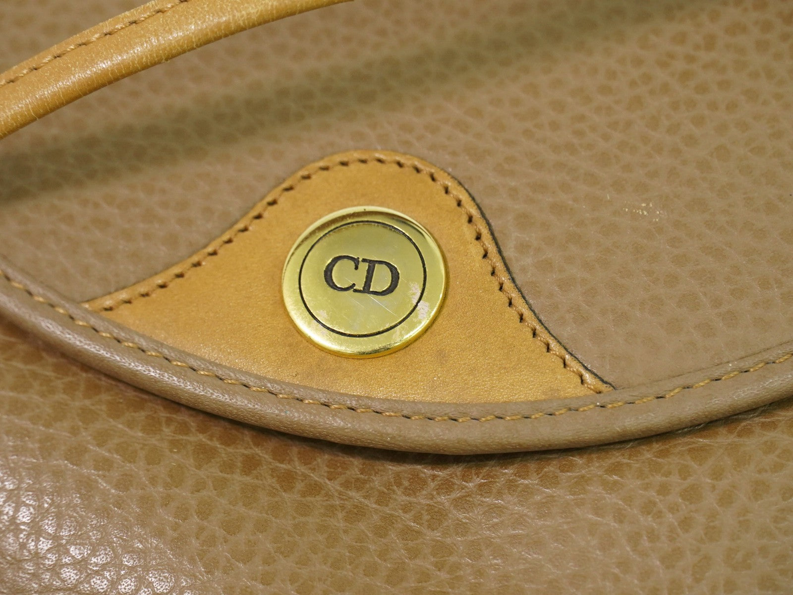 Christian Dior Vintage CD Flap Leather, Beige, Leather, Shoulder Bag