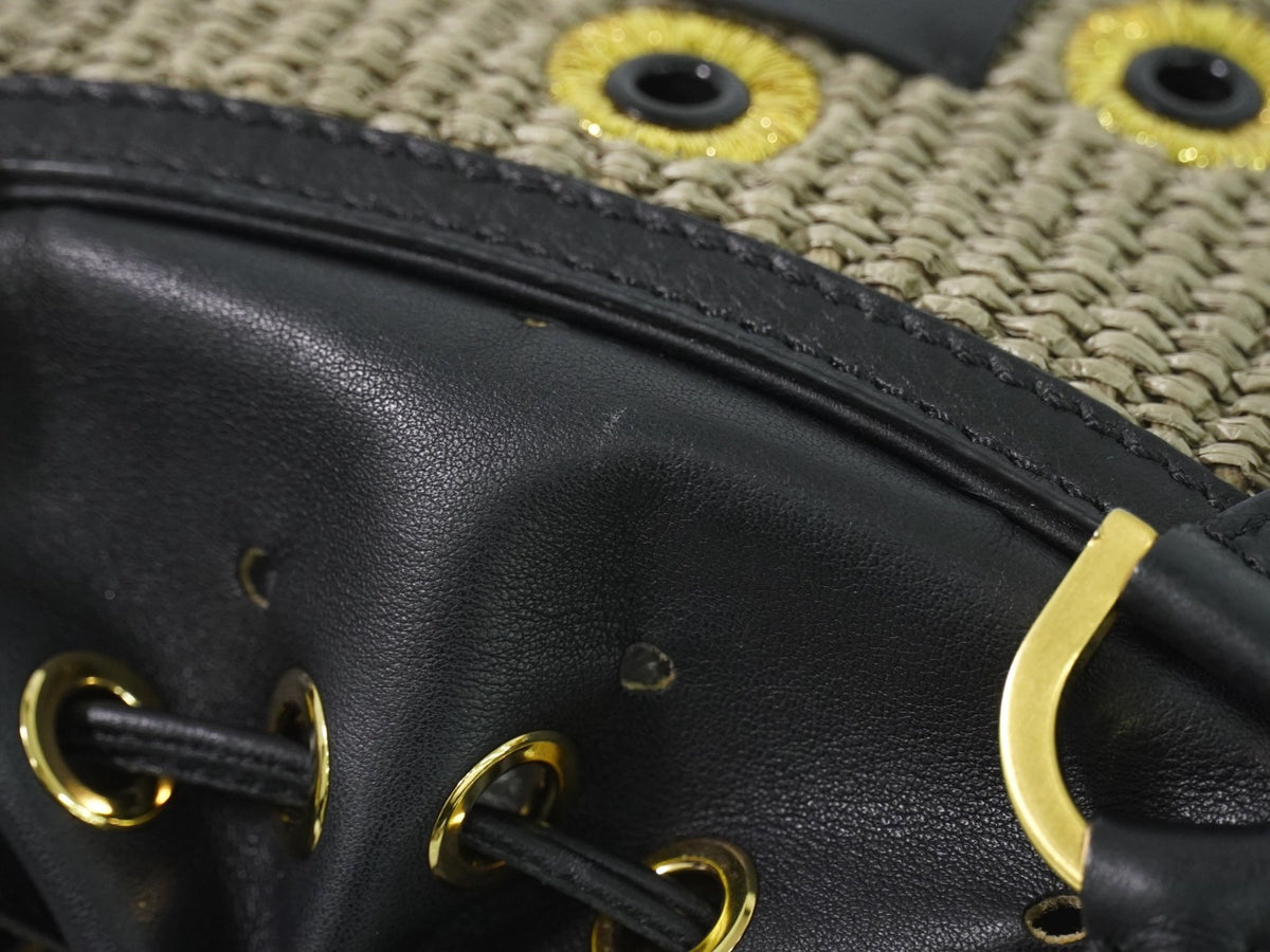 Fendi B. Fab Convertible Tote Grommet Embellished Raffia, Beige, Leather, Handbag