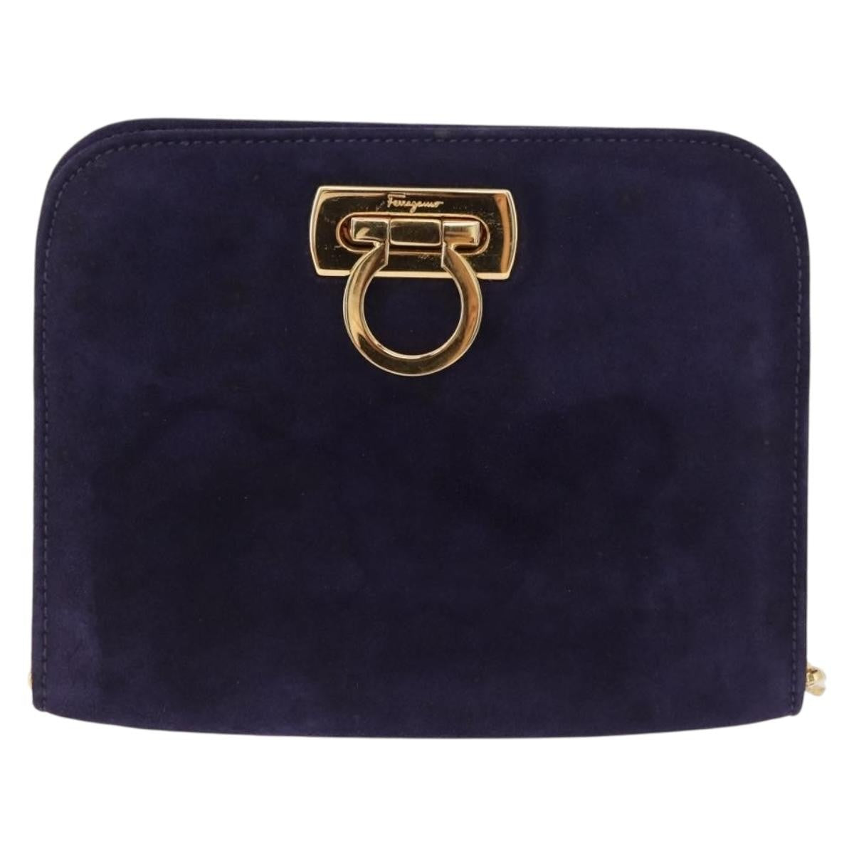 Salvatore Ferragamo Vintage Gancini Chain Suede, Purple, Suede, Shoulder Bag