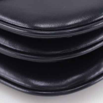 Celine Vintage Triomphe Flap Leather, Black, Calfskin, Shoulder Bag